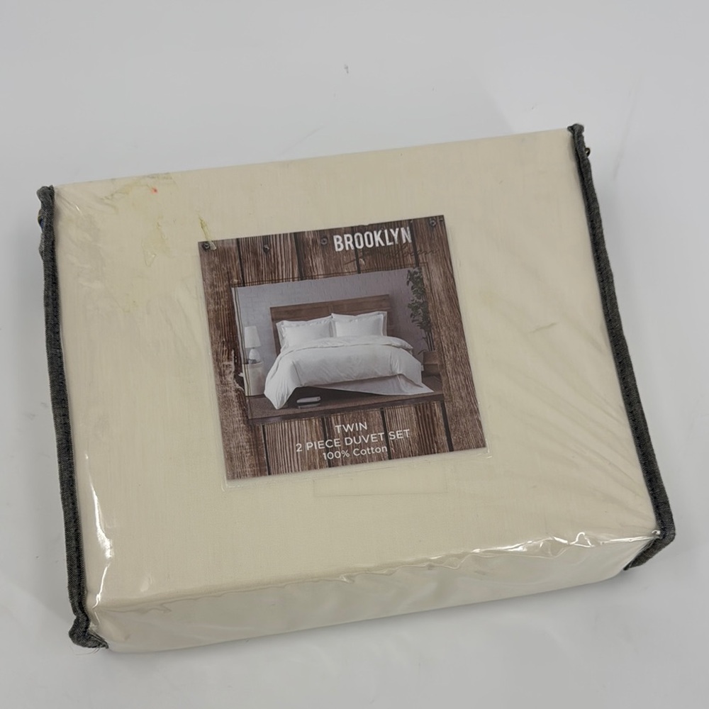 Brooklyn Loom Cream Twin 2 Piece Duvet Cover Set 100% Cotton NEW